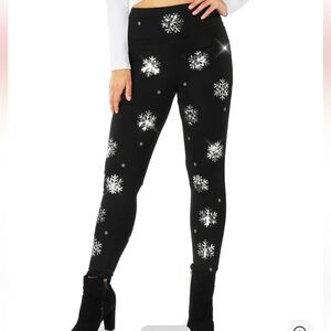 Tipsy Elves NWT Women's Sequined Snowflake High Waisted Leggings Size XL